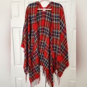 Plaid Fringe Poncho/Cape